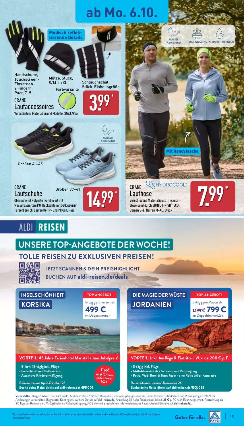 Aktueller Prospekt Aldi Nord - Von Montag - von 06.10 bis 11.10.2025 - strona 15 - produkty: ACC, accessoires, aldi, angebot, angebote, bio, buch, decksohle, dell, eis, elle, Finish, gin, handschuhe, Handy, Handytasche, hose, Hylo, Jordan, jubelpreis, Kinder, kissen, Laufhose, Laufschuhe, Mode, Mütze, pril, reis, Ria, rum, Schal, schlauch, schuhe, Tasche, Ti, Tiere, top-angebot, touchscreen, wasser, Zelt, ZTE