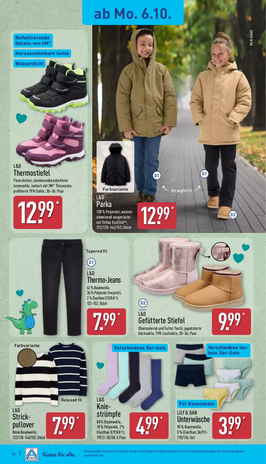 Aktueller Prospekt Aldi Nord - Von Montag - von 06.10 bis 11.10.2025 - strona 16 - produkty: axe, Bau, baumwolle, decksohle, eis, gin, jeans, Kinder, Parka, Pullover, reine baumwolle, rel, Ria, strümpfe, Ti, Tiere, Unterwäsche, wasser, wolle, ZTE