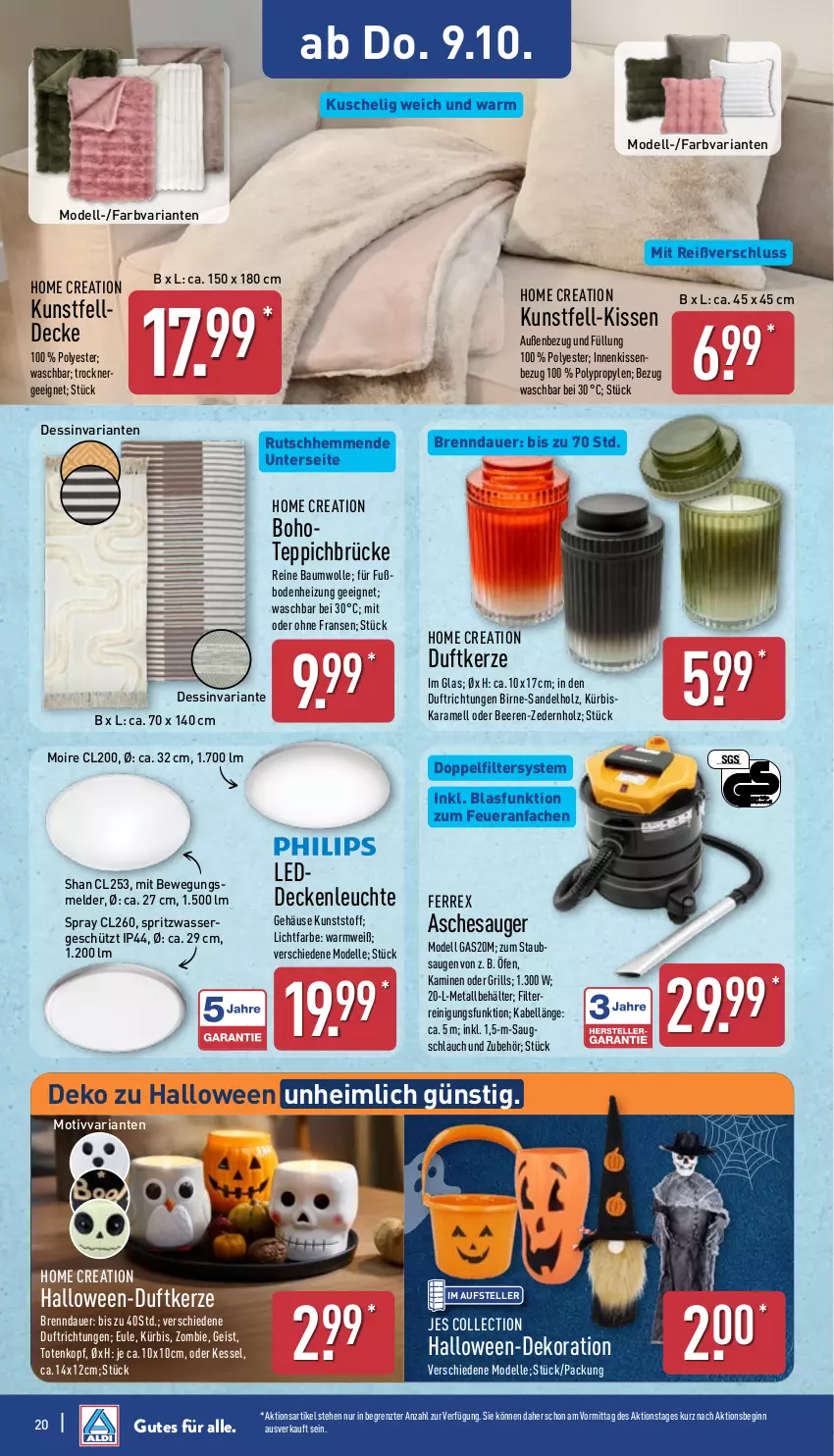 Aktueller Prospekt Aldi Nord - Von Montag - von 06.10 bis 11.10.2025 - strona 20 - produkty: auer, Bau, baumwolle, beere, beeren, Behälter, decke, deckenleuchte, dekoration, dell, Duftkerze, eis, elle, ferrex, gin, grill, Holz, Kamin, karamell, kerze, kissen, Kürbis, Leuchte, Mode, reine baumwolle, Reinigung, Ria, schlauch, teller, teppich, Ti, wasser, wolle, ZTE