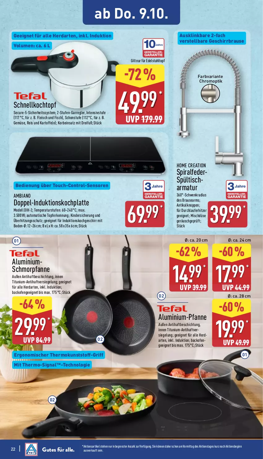Aktueller Prospekt Aldi Nord - Von Montag - von 06.10 bis 11.10.2025 - strona 22 - produkty: ambia, armatur, auto, backofen, brause, dell, edelstahl, eis, fisch, fleisch, geschirr, gin, herdarten, HP, kartoffel, kartoffeln, Kinder, Kochtopf, korb, latte, Mode, Ofen, pfanne, reis, Ria, schmorpfanne, Schnellkochtopf, Signal, Ti, tisch, topf, überhitzungsschutz, ZTE