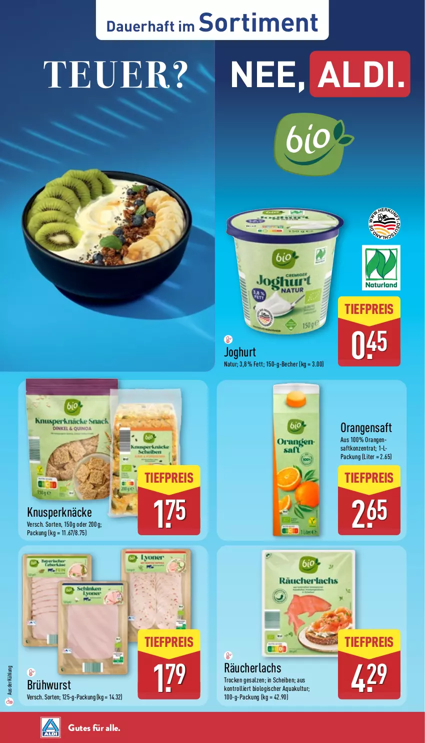 Aktueller Prospekt Aldi Nord - Von Montag - von 06.10 bis 11.10.2025 - strona 33 - produkty: aldi, aqua, auer, Becher, bio, eis, joghur, joghurt, lachs, natur, orange, orangen, orangensaft, Räucherlachs, reis, saft, salz, Ti, tiefpreis, trolli, wurst