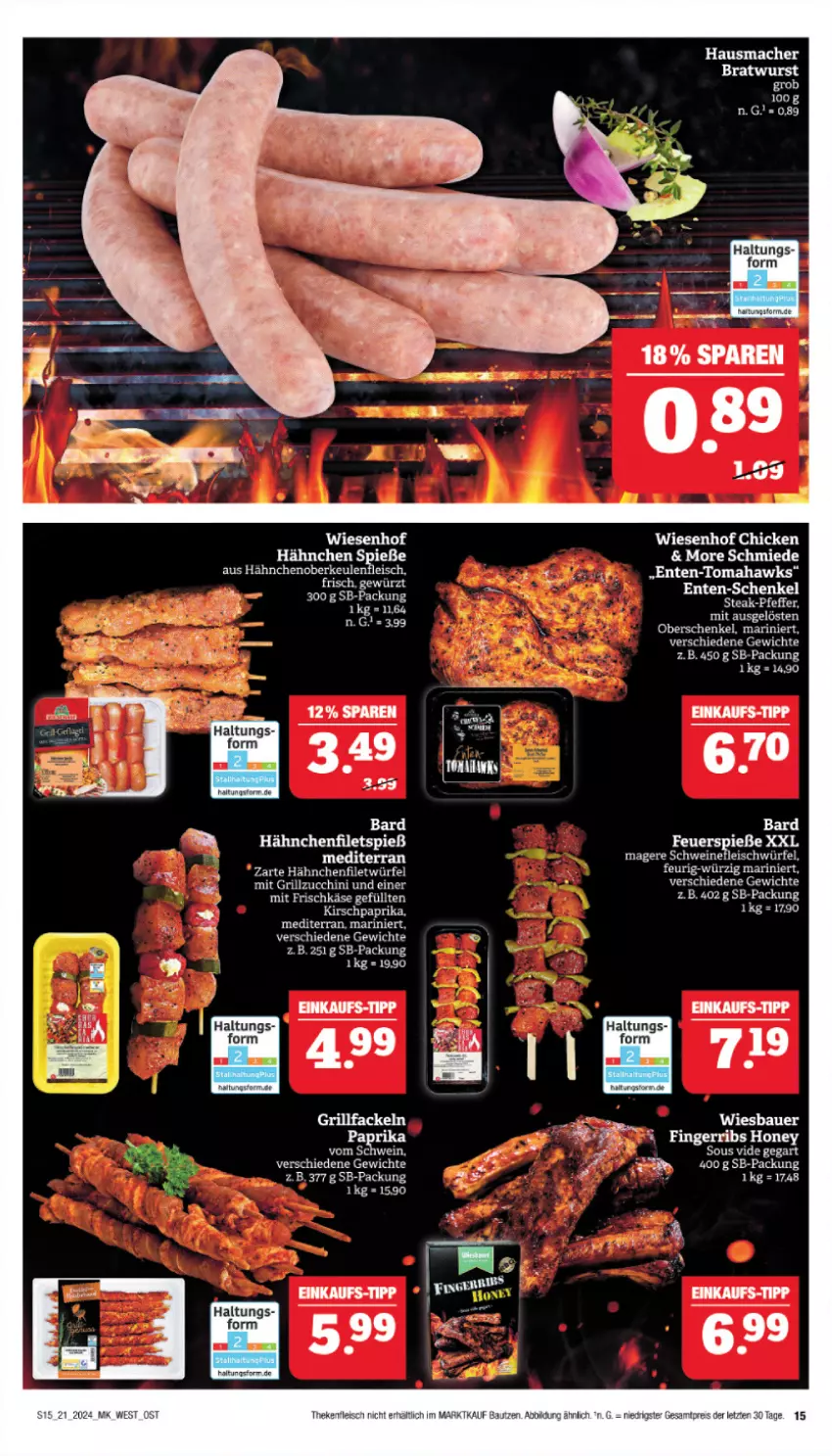 Aktueller Prospekt Marktkauf - Prospekt - von 19.05 bis 25.05.2024 - strona 15 - produkty: Bau, eis, ente, filet, filets, fleisch, Hausmacher, mac, pfeffer, reis, schwein, schweine, schweinefleisch, steak, wein, weine, wiesenhof, würfel, ZTE