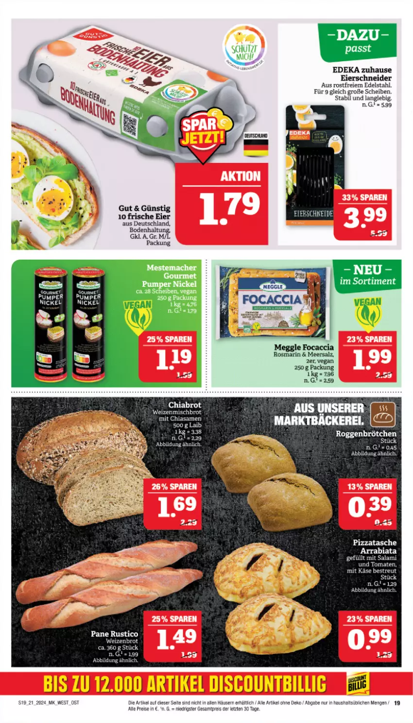 Aktueller Prospekt Marktkauf - Prospekt - von 19.05 bis 25.05.2024 - strona 19 - produkty: ACC, Bad, brot, brötchen, chia, deka, edelstahl, eier, eis, Focaccia, meersalz, meggle, pizza, reis, roggenbrötchen, rosmarin, salz, Tasche, Ti, weizenmischbrot, ZTE