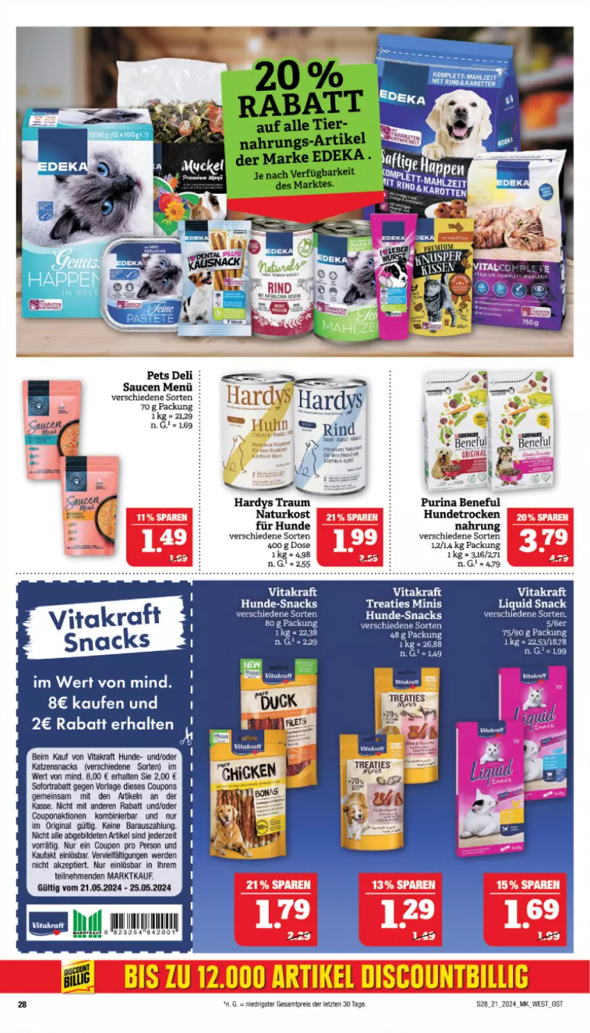 Aktueller Prospekt Marktkauf - Prospekt - von 19.05 bis 25.05.2024 - strona 28 - produkty: coupon, coupons, eis, erde, gin, katzensnack, katzensnacks, kraft, natur, purina, reis, saft, sauce, saucen, snack, snacks, sofortrabatt, Ti, vita, vitakraft, ZTE