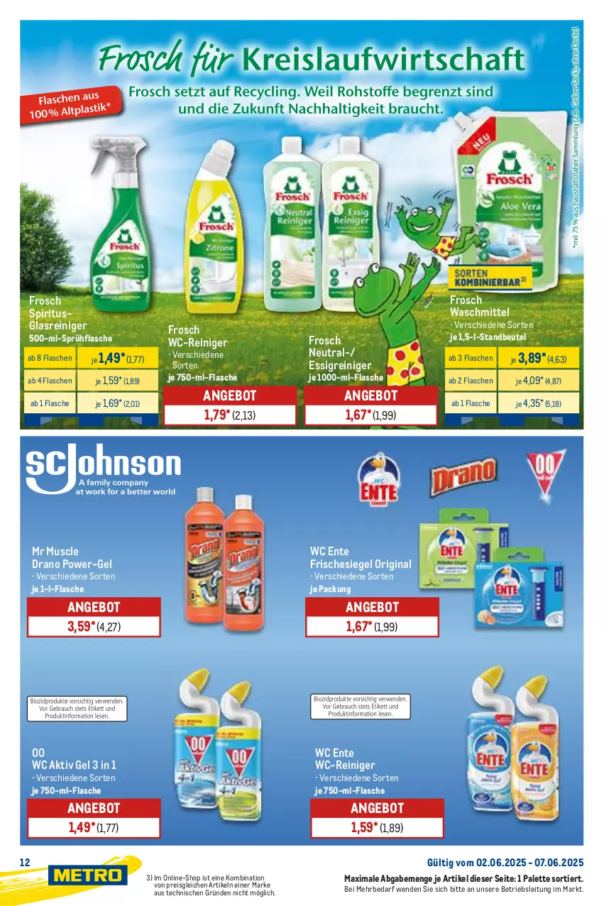 Aktueller Prospekt Metro - Starke Marken - von 02.06 bis 07.06.2025 - strona 12 - produkty: aktiv gel, angebot, beutel, eis, ente, essig, flasche, Frosch, gin, Glasreiniger, Palette, power-gel, reiniger, reis, spiritus, sprühflasche, Ti, waschmittel, wc ente, wc-reiniger