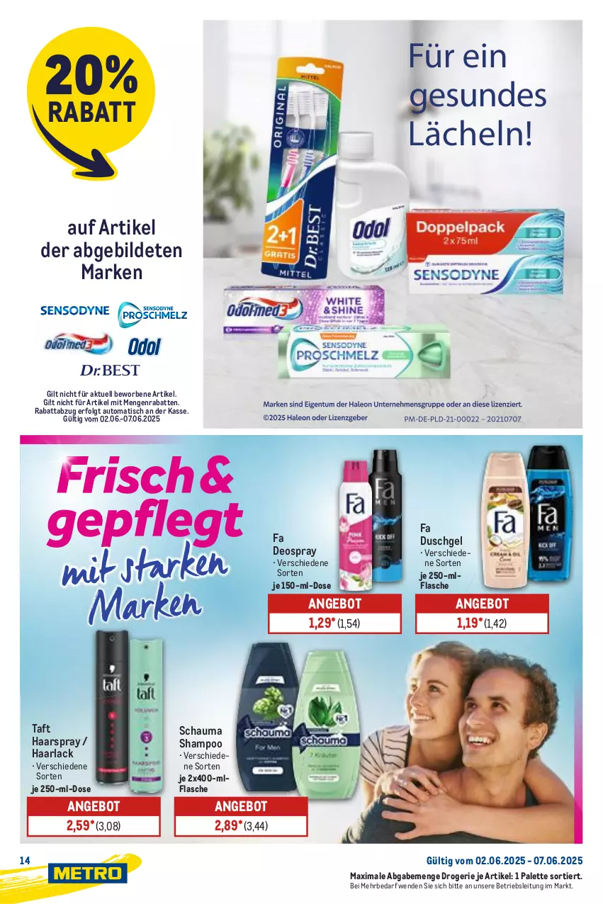 Aktueller Prospekt Metro - Starke Marken - von 02.06 bis 07.06.2025 - strona 14 - produkty: angebot, arla, auto, deo, deospray, duschgel, fa duschgel, flasche, Haarlack, haarspray, lack, LG, Palette, schauma, schauma shampoo, shampoo, Taft, Ti, tisch