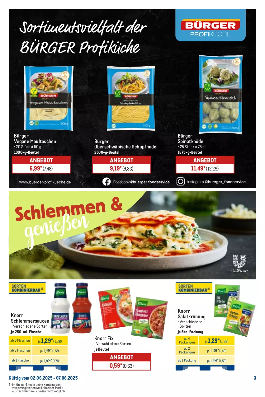 Aktueller Prospekt Metro - Starke Marken - von 02.06 bis 07.06.2025 - strona 3 - produkty: angebot, beutel, eis, flasche, Knödel, knorr, knorr fix, maultaschen, nudel, reis, salat, salatkrönung, sauce, saucen, schlemmersauce, schlemmersaucen, spinat, Tasche, taschen, Ti