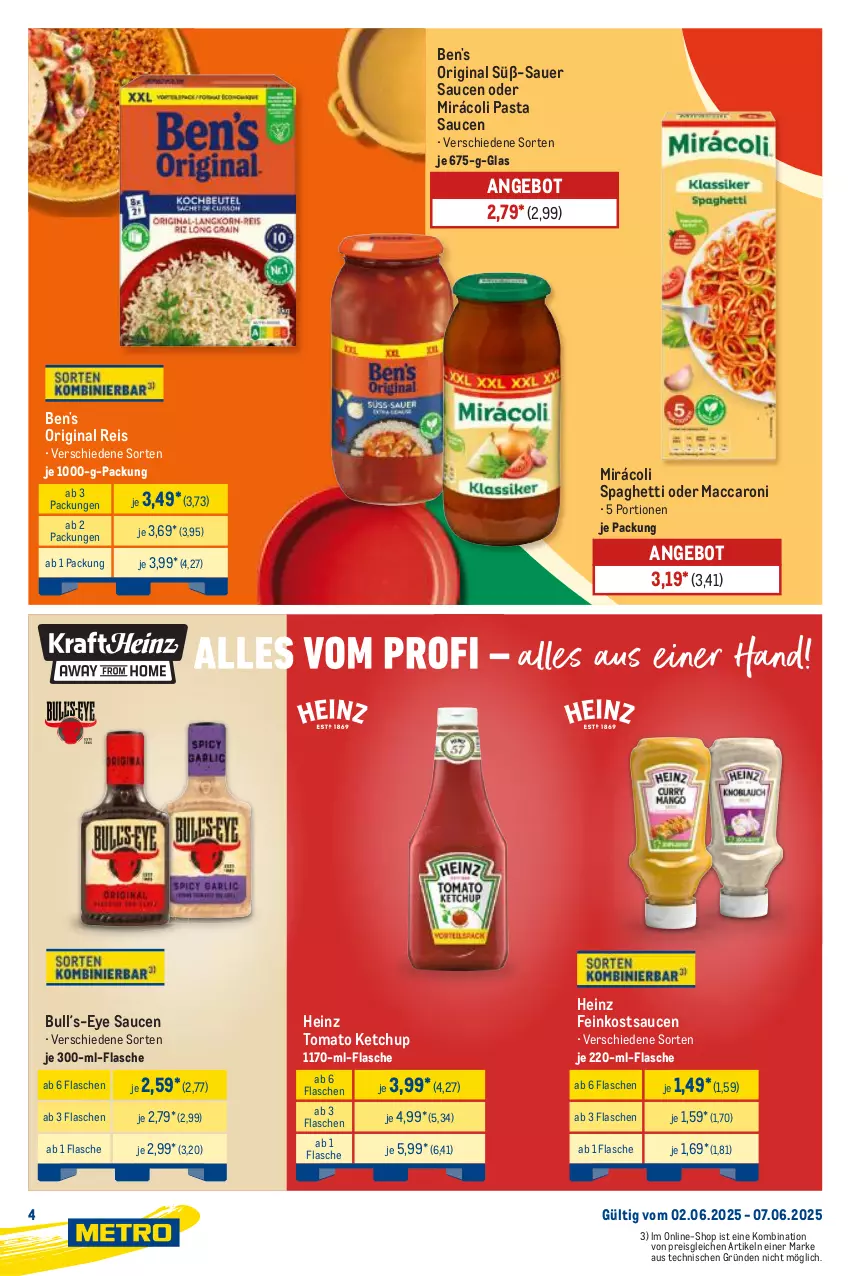 Aktueller Prospekt Metro - Starke Marken - von 02.06 bis 07.06.2025 - strona 4 - produkty: ACC, angebot, auer, eis, feinkost, flasche, gin, heinz, ketchup, mac, Mirácoli, pasta, Pasta Sauce, reis, sauce, saucen, spaghetti, Ti, tomato ketchup