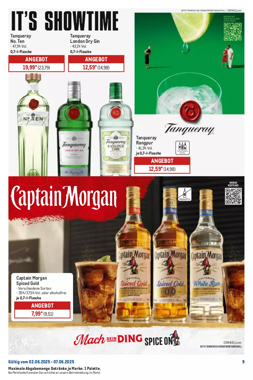 Aktueller Prospekt Metro - Starke Marken - von 02.06 bis 07.06.2025 - strona 9 - produkty: alkohol, angebot, Cap, captain morgan, dry gin, flasche, getränk, getränke, gin, london dry, london dry gin, Palette, Tanqueray, Ti