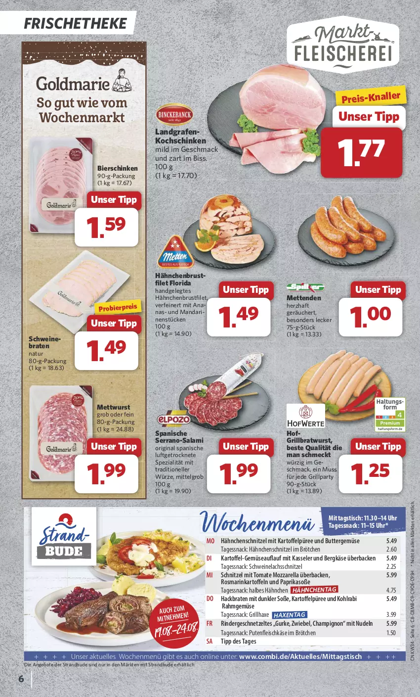 Aktueller Prospekt Combi - Prospekte - von 19.08 bis 24.08.2024 - strona 6 - produkty: ananas, angebot, angebote, axe, Bergkäse, bier, bierschinken, braten, bratwurst, brötchen, brustfilet, butter, champignon, eis, elle, filet, fleisch, fleischkäse, geschnetzeltes, gin, grill, grillbratwurst, grillhaxe, gurke, hähnchenbrust, hähnchenbrustfilet, Hähnchenschnitzel, Haxe, kartoffel, kartoffeln, Kartoffelpüree, Käse, kasseler, kochschinken, kohlrabi, lachs, LG, mac, mandarine, mandarinen, Mett, metten, Mettenden, mettwurst, mozzarella, natur, nudel, nudeln, paprika, püree, pute, Putenfleisch, Rahmgemüse, reis, rel, rind, rinder, Rindergeschnetzeltes, rosmarin, salami, schinken, schnitzel, schwein, schweine, schweinebraten, Schweinelachs, serrano, snack, Soße, Spezi, Ti, tisch, tomate, uhr, wein, weine, wurst, Zelt, zwiebel