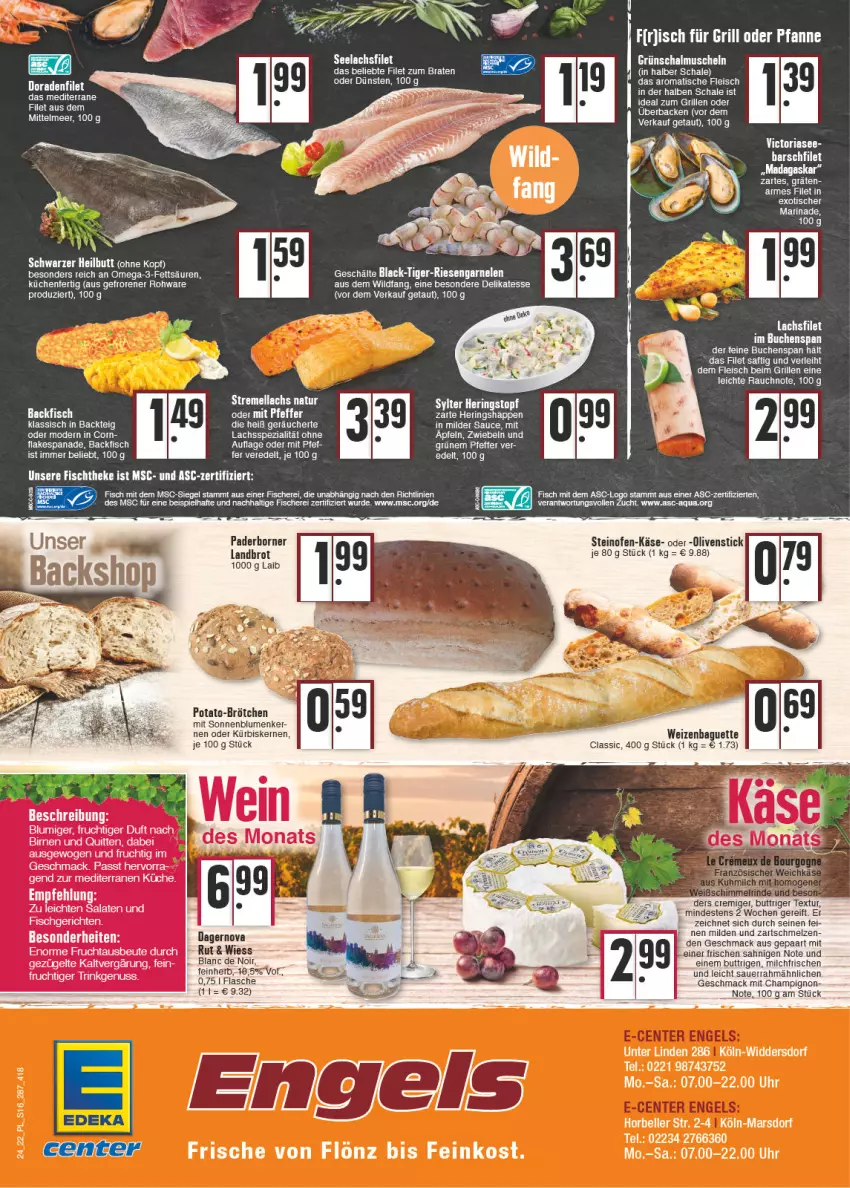 Aktueller Prospekt E Center - Angebote der Woche - von 13.06 bis 18.06.2022 - strona 16 - produkty: aqua, auer, backfisch, baguette, Birnen, blume, blumen, braten, brot, brötchen, buch, champignon, Dorade, eis, elle, feinkost, filet, fisch, fische, Fischer, flakes, fleisch, frucht, garnelen, grill, hering, Herings, Heringshappen, ideal zum grillen, Käse, küche, Küchen, Kürbis, kürbiskerne, lachs, lachsfilet, lack, mac, marinade, mars, milch, Mode, Muscheln, nuss, Ofen, pfeffer, Rauch, Ria, riesengarnelen, ring, sauce, Sauerrahm, Schal, Schale, Schere, seelachsfilet, sonnenblume, sonnenblumen, Spezi, steinofen, tee, Ti, tisch, uhr, Wild, zwiebel, zwiebeln