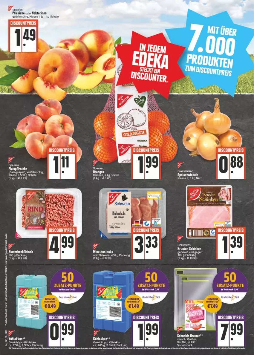 Aktueller Prospekt E Center - Angebote der Woche - von 13.06 bis 18.06.2022 - strona 6 - produkty: akku, bett, beutel, discount, eis, elle, fleisch, hackfleisch, kühlakku, minutensteaks, Nektar, nektarinen, nero, paraguayos, pfirsich, pfirsiche, pfirsiche oder, reis, Schal, Schale, schinken, schwein, Speisezwiebeln, steak, steaks, tee, Ti, wein, Yo, zwiebel, zwiebeln