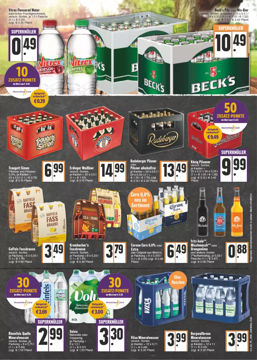 Aktueller Prospekt E Center - Angebote der Woche - von 13.06 bis 18.06.2022 - strona 9 - produkty: Alwa, brause, burgwallbronn, corona, eier, elle, fassbrause, flasche, getränk, getränke, gin, mineralwasser, natur, pils, pilsener, rel, rheinfels quelle, sim, Ti, vilsa, wasser