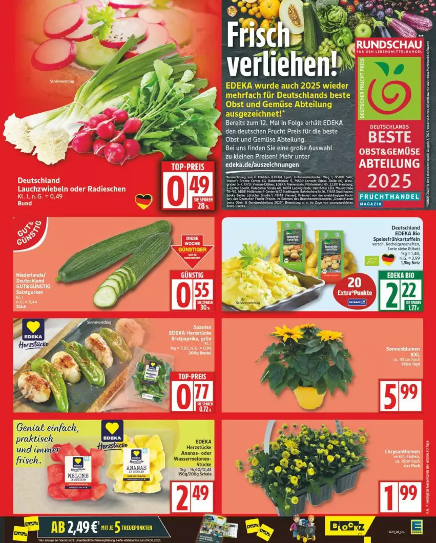 Aktueller Prospekt Edeka - Prospekte - von 14.07 bis 19.07.2025 - strona 3 - produkty: Abtei, deka, eis, frucht, Lauchzwiebel, lauchzwiebeln, LG, obst, Obst und Gemüse, radieschen, reis, rel, Schal, Schale, tee, und gemüse, ZTE, zwiebel, zwiebeln