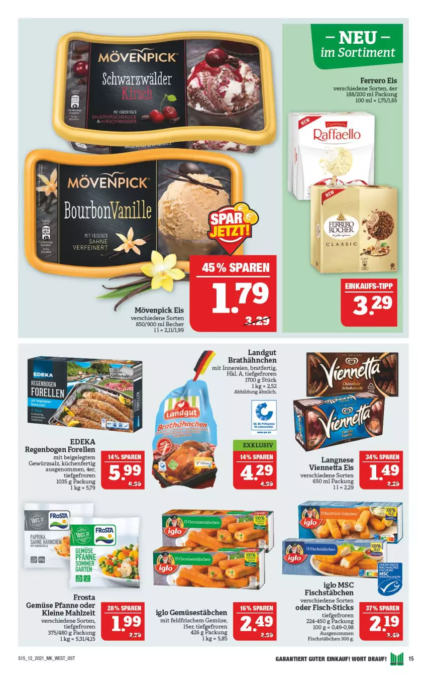 Aktueller Prospekt Marktkauf - Prospekt - von 21.03 bis 27.03.2021 - strona 15 - produkty: Becher, deka, eis, elle, ferrero, fisch, fischstäbchen, forelle, frosta, Garten, gewürz, gewürzsalz, iglo, küche, Küchen, landgut, langnese, leine, mövenpick, mövenpick eis, paprika, pfanne, rel, salz, Ti, viennetta