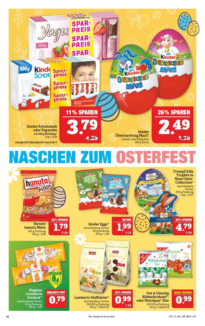 Aktueller Prospekt Marktkauf - Prospekt - von 21.03 bis 27.03.2021 - strona 18 - produkty: Amber, eier, eis, hanuta, Kinder, kinder schokolade, lambertz, marzipan, nuss, oder yogurette, reis, rum, schoko, schokolade, Ti, tiefpreis, Yo, yogurette