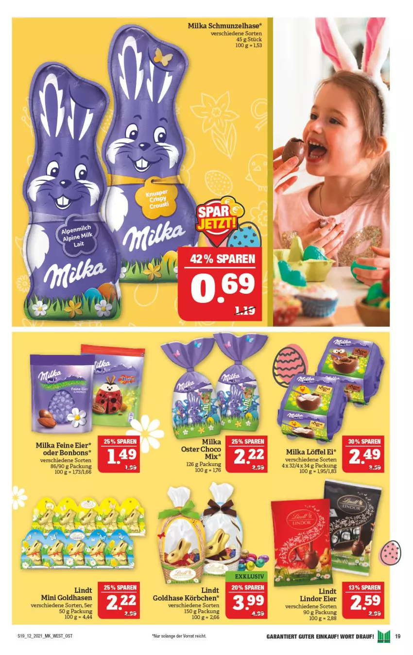 Aktueller Prospekt Marktkauf - Prospekt - von 21.03 bis 27.03.2021 - strona 19 - produkty: bonbons, eier, Körbchen, lindor, lindt, Löffel, milka, Ti