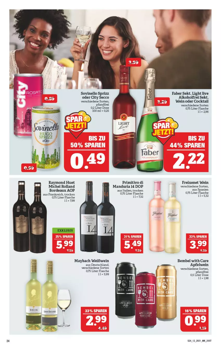 Aktueller Prospekt Marktkauf - Prospekt - von 21.03 bis 27.03.2021 - strona 24 - produkty: alkohol, apfel, apfelwein, cocktail, ecco, flasche, freixenet, maybach, primitivo, Ria, sekt, Sprizz, Ti, wein, Weißwein