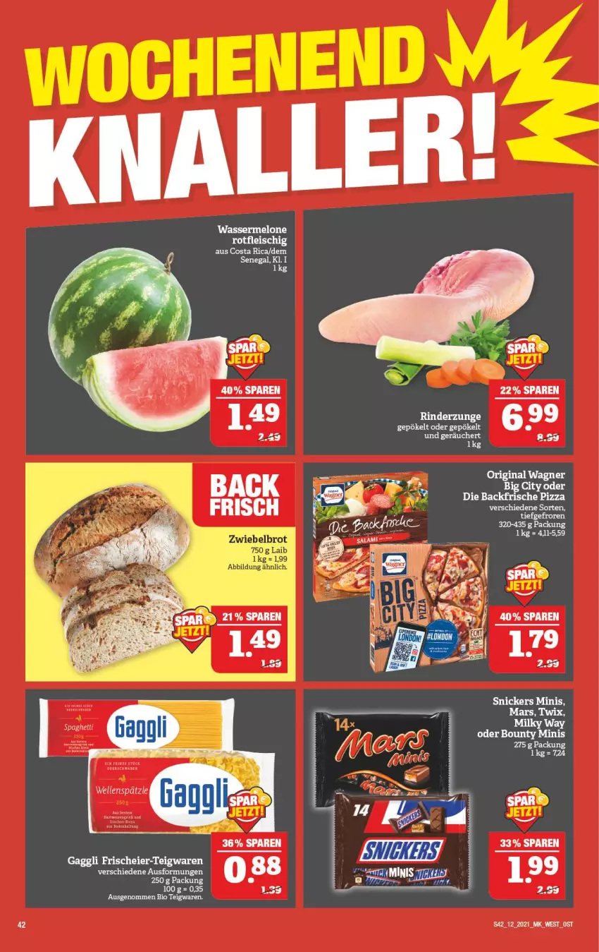 Aktueller Prospekt Marktkauf - Prospekt - von 21.03 bis 27.03.2021 - strona 42 - produkty: bio, eier, gaggli, melone, pizza, rind, rinder, Rinderzunge, teigwaren, Ti, wasser, wassermelone