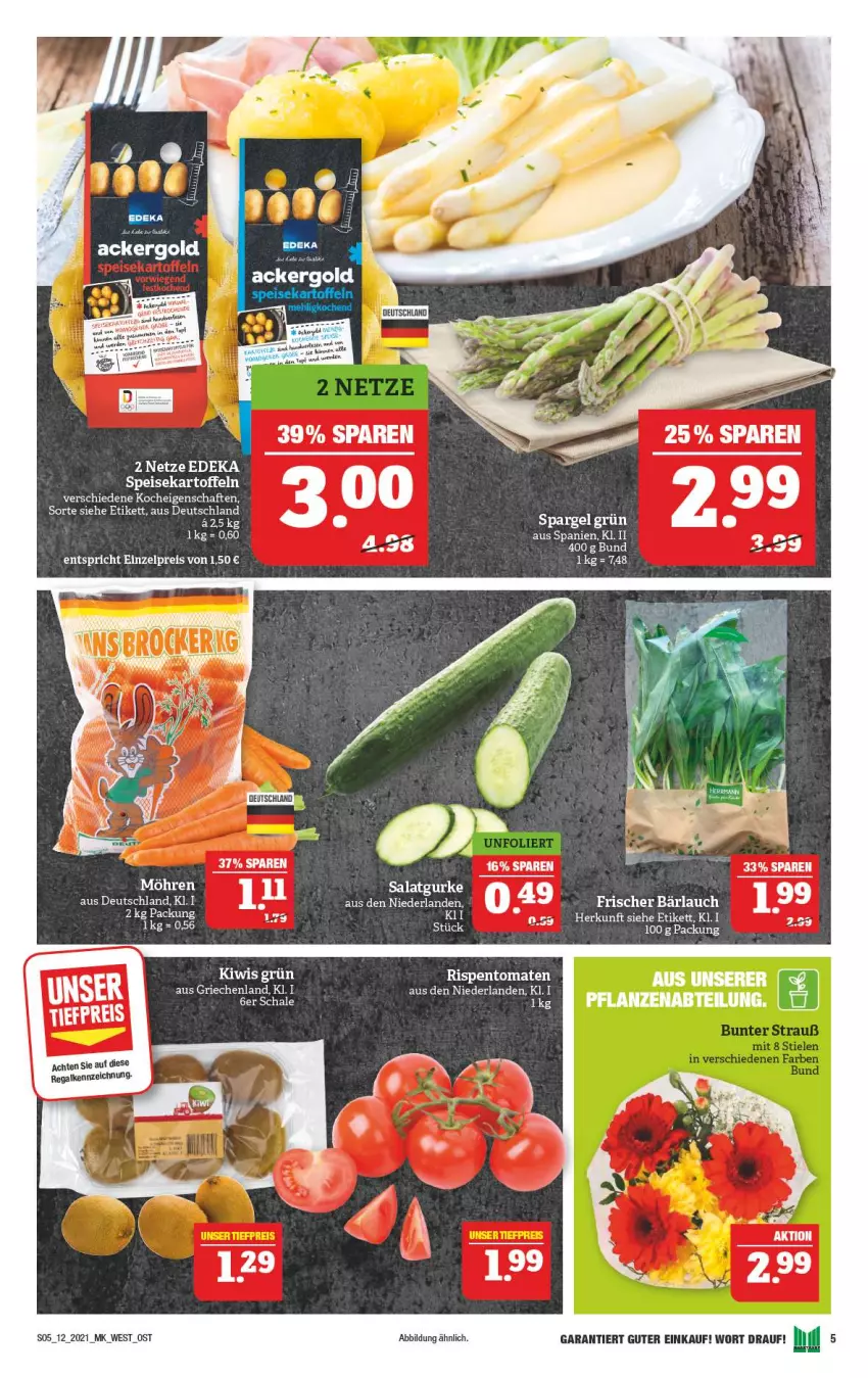 Aktueller Prospekt Marktkauf - Prospekt - von 21.03 bis 27.03.2021 - strona 5 - produkty: ackergold, eis, kiwi, mehl, regal, reis, spargel, spargel grün, Ti