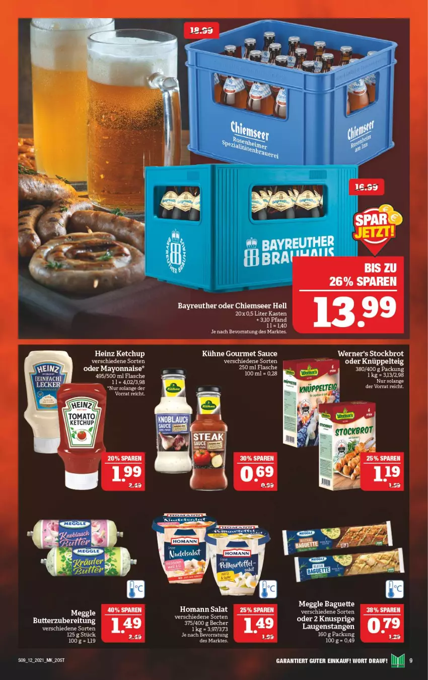 Aktueller Prospekt Marktkauf - Prospekt - von 21.03 bis 27.03.2021 - strona 9 - produkty: Becher, brot, butter, elle, flasche, heinz, homann, ketchup, Kühne, mayonnaise, salat, sauce, Yo