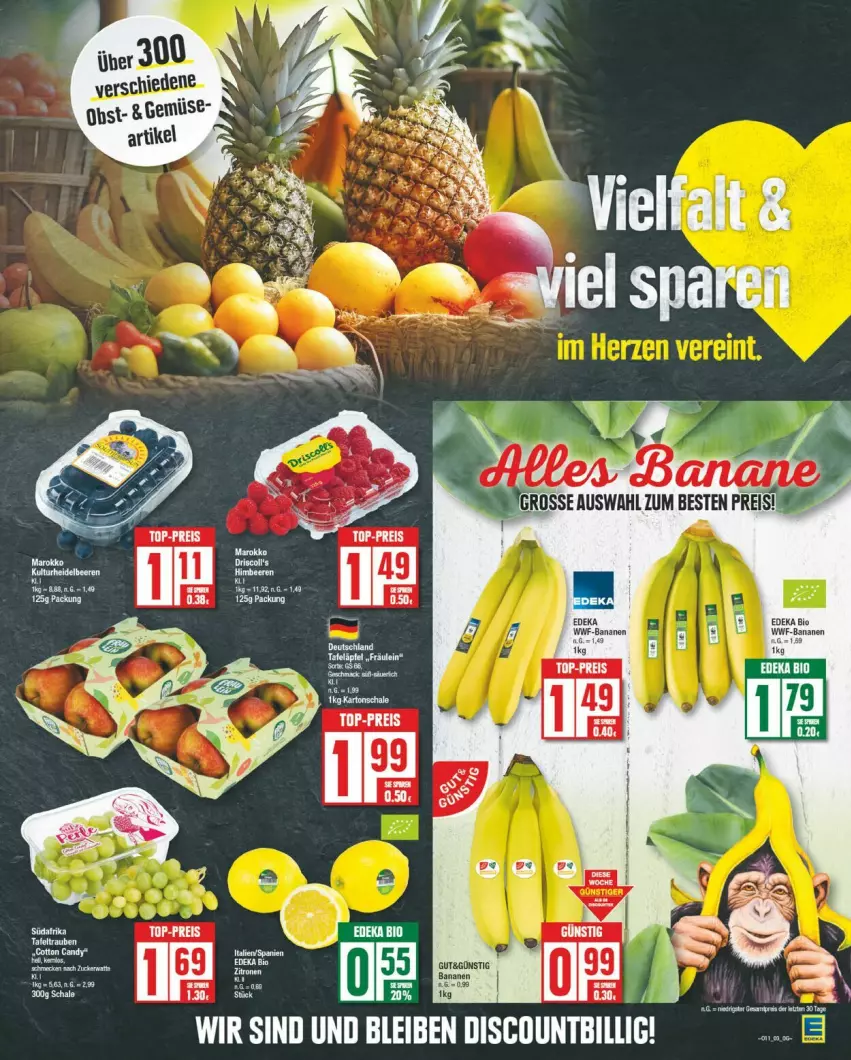 Aktueller Prospekt Edeka - Prospekte - von 11.03 bis 16.03.2024 - strona 3 - produkty: banane, bananen, bio, deka, edeka bio, eis, obst, reis, Ti, top-preis