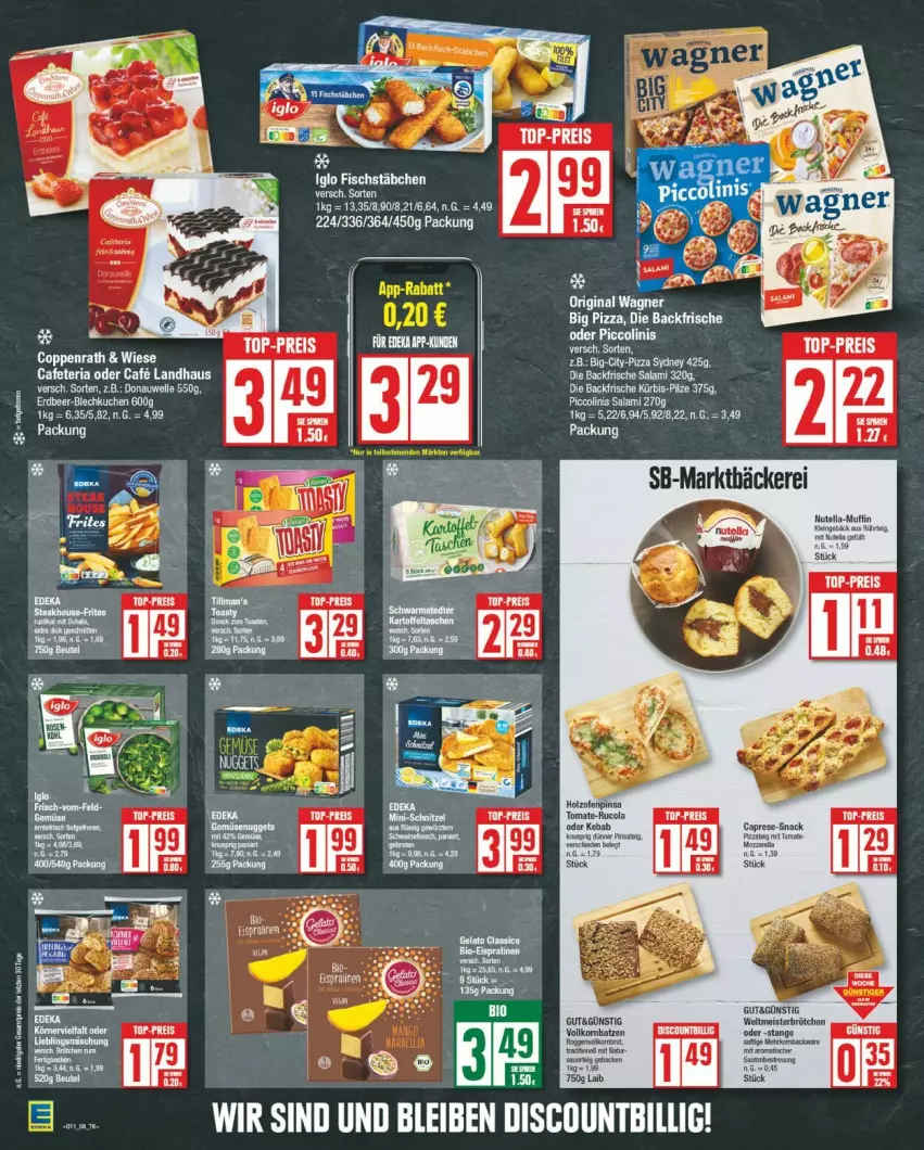 Aktueller Prospekt Edeka - Prospekte - von 11.03 bis 16.03.2024 - strona 8 - produkty: bio, Cap, coppenrath, deka, eier, eis, gin, Holz, korn, LG, Muffin, nutella, oder piccolinis, Ofen, original wagner, piccolinis, pizza, reis, Ria, salami, sekt, snack, tee, Ti, top-preis, wagner