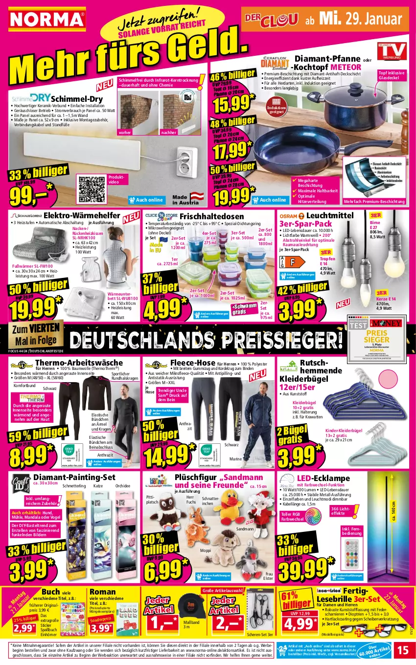 Aktueller Prospekt Norma - Norma - von 27.01 bis 03.02.2025 - strona 15 - produkty: asti, auer, auto, Bau, baumwolle, Bebe, bett, binden, Brei, Brille, buch, bügel, decke, Deckel, dell, deo, eis, Elektro, elle, fernbedienung, frischhaltedosen, gin, Glasdeckel, Heizkissen, herdarten, hose, kerze, Kinder, kissen, kleid, kleider, kleiderbügel, Kochtopf, lack, Lampe, leuchtmittel, LG, Maus, Mett, mikrowelle, Mode, ndk, orchidee, pfanne, Plüsch, Rauch, reis, reiss, ring, Schal, Schere, Schmetterling, schwamm, Spezi, Spiele, Sport, Ti, Tipi, tisch, topf, wolle