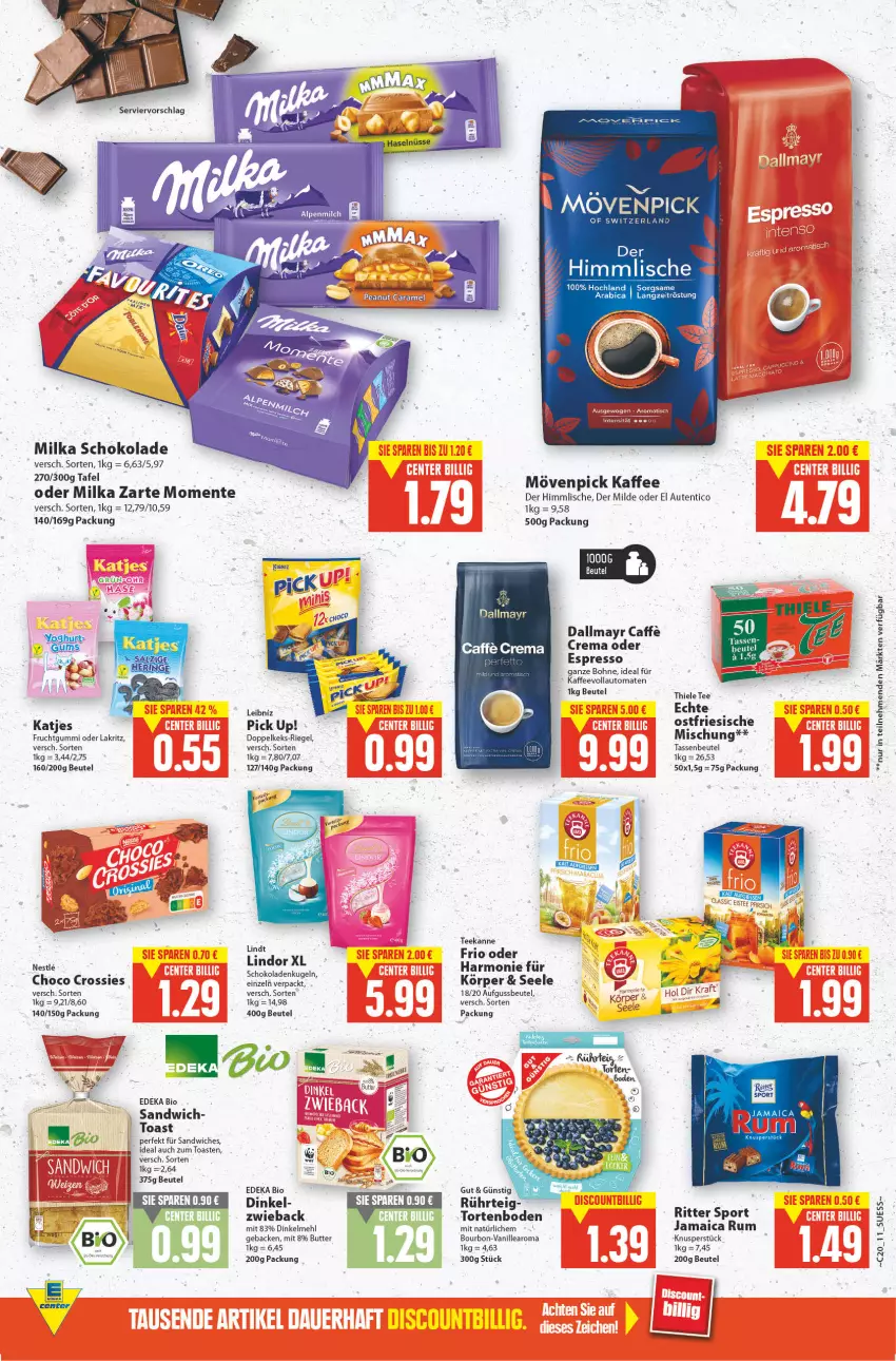 Aktueller Prospekt E Center - Angebote der Woche - von 16.05 bis 21.05.2022 - strona 10 - produkty: auto, bett, Betten, beutel, bio, bohne, bourbon, butter, caffe, caramel, choco crossies, crossies, dallmayr, deka, dinkelmehl, edeka bio, eis, ente, espresso, frucht, fruchtgummi, geback, hochland, kaffee, kaffeevollautomat, kaffeevollautomaten, katjes, keks, Kugel, Lakritz, leibniz, lindor, lindt, mehl, milka, milka schokolade, mövenpick, mövenpick kaffee, oder lakritz, Pick Up!, riegel, rum, sandwich, schoko, schokolade, schokoladen, Sport, tasse, tee, teekanne, Ti, toast, tomate, tomaten, torte, vanille, vollautomaten, Yo, yoghurt