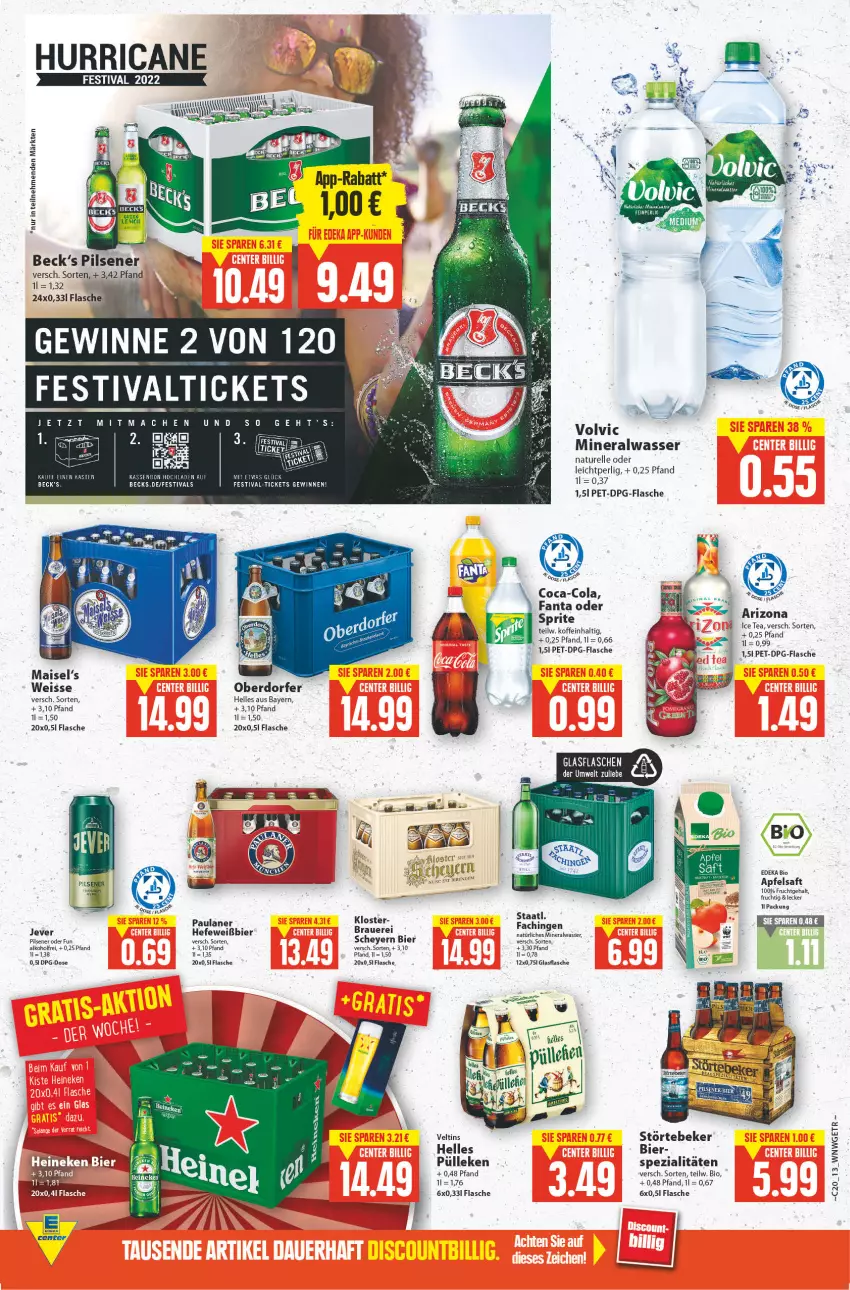 Aktueller Prospekt E Center - Angebote der Woche - von 16.05 bis 21.05.2022 - strona 12 - produkty: alkohol, Alwa, apfel, apfelsaft, auer, Bau, becks, bier, bio, coca-cola, cola, deka, edeka bio, eier, eis, elle, fanta, fanta oder, flasche, frucht, glasflasche, Hefe, ice tea, jever, mac, mais, mineralwasser, natur, natürliches mineralwasser, Paula, paulaner, pils, pilsener, rel, saft, Spezi, sprite, Staatl. Fachingen, störtebeker, Ti, veltins, volvic, wasser