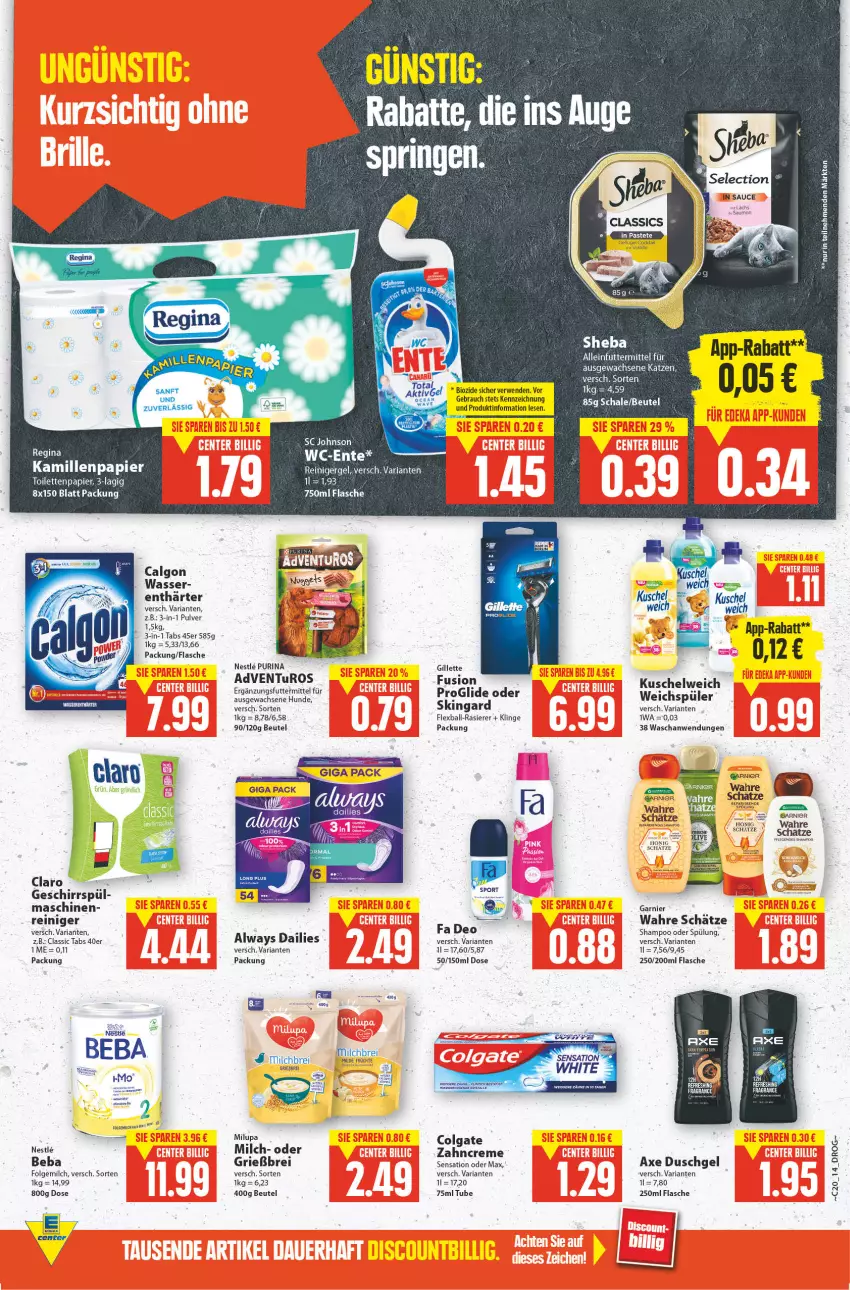 Aktueller Prospekt E Center - Angebote der Woche - von 16.05 bis 21.05.2022 - strona 13 - produkty: adventuros, alleinfuttermittel, Alwa, Always, axe, axe duschgel, ball, Beba, beutel, bio, Brei, calgon, colgate, creme, dailies, deo, duschgel, flasche, folgemilch, früchte, garnier, geschirr, gillette, honig, Kamill, kamille, Kuschelweich, lachs, LG, mac, milch, papier, purina, rasierer, Rauch, reiniger, Ria, ring, rwe, sauce, shampoo, shampoo oder spülung, spülung, Ti, toilettenpapier, Wahre Schätze, wasser, zahncreme