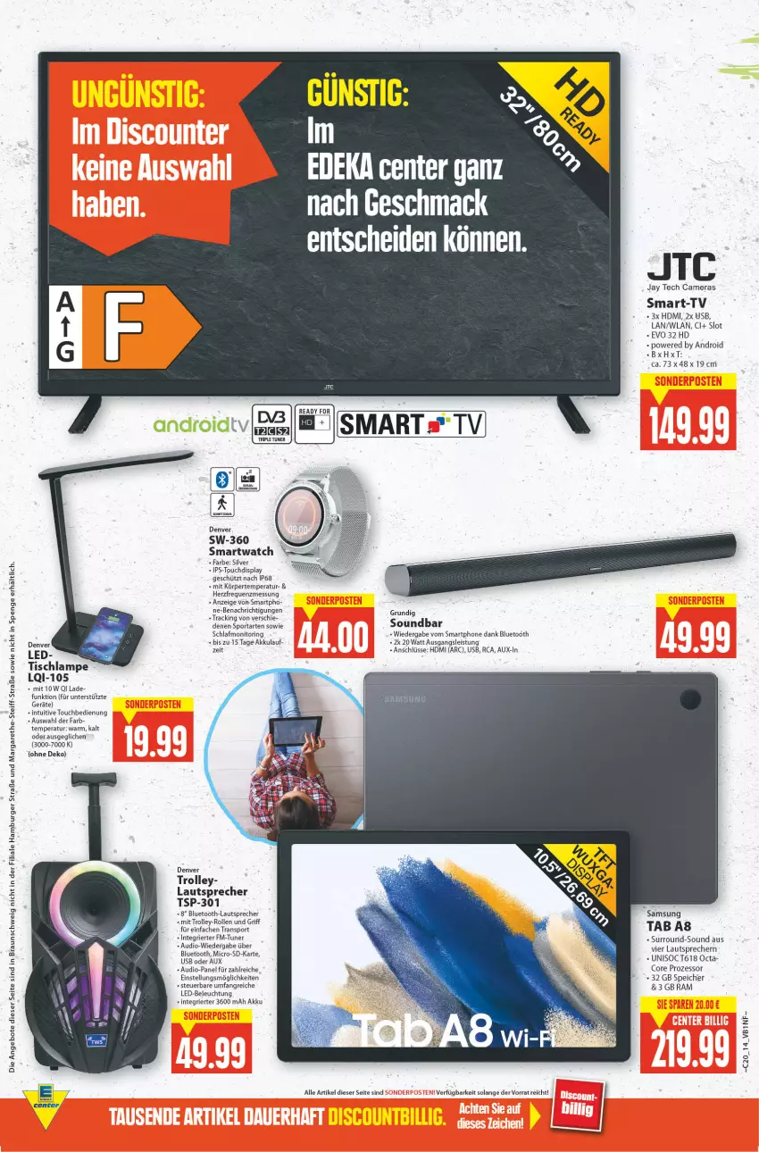 Aktueller Prospekt E Center - Angebote der Woche - von 16.05 bis 21.05.2022 - strona 14 - produkty: akku, angebot, angebote, beleuchtung, bluetooth-lautsprecher, braun, burger, eis, grundig, hamburger, HDMI, jay tech cameras, jtc, Lampe, lautsprecher, led-beleuchtung, mac, monitor, ring, Samsung, smartphone, smartwatch, soundbar, Sport, Ti, tisch, Tischlampe, trolley, tuner, usb, ZTE