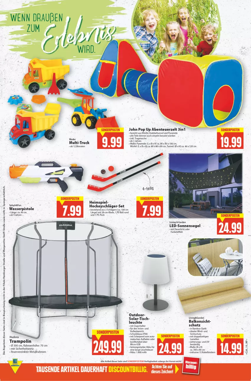 Aktueller Prospekt E Center - Angebote der Woche - von 16.05 bis 21.05.2022 - strona 15 - produkty: akku, angebot, angebote, auer, auto, ball, bambus, braun, burger, deka, eis, elle, Engel, ente, erde, hamburger, Hockeyschläger, hudora, Leuchte, Schal, sonnensegel, Tasche, Ti, tisch, tragetasche, usb, wasser, wasserpistole, würfel, Zelt