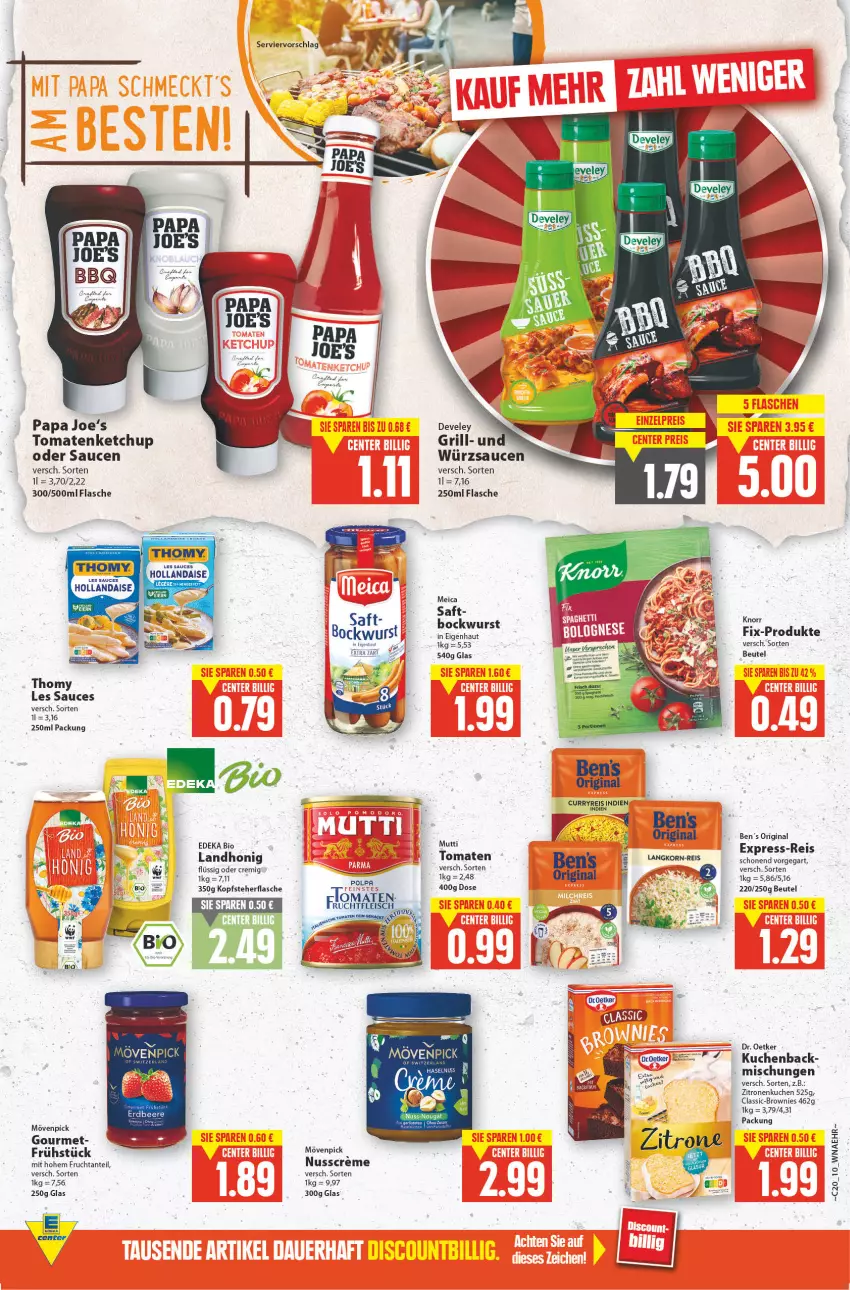 Aktueller Prospekt E Center - Angebote der Woche - von 16.05 bis 21.05.2022 - strona 9 - produkty: Ben’s Original, beutel, bockwurst, brownie, brownies, creme, curry, develey, Dr. Oetker, eis, express-reis, flasche, fleisch, frucht, gin, grill, honig, ketchup, korn, kuchen, meica, mövenpick, nuss, reis, saft, sauce, saucen, thomy, thomy les sauces, Ti, tomate, tomaten, tomatenketchup, wurst, würzsauce, würzsaucen, zitrone, zitronen