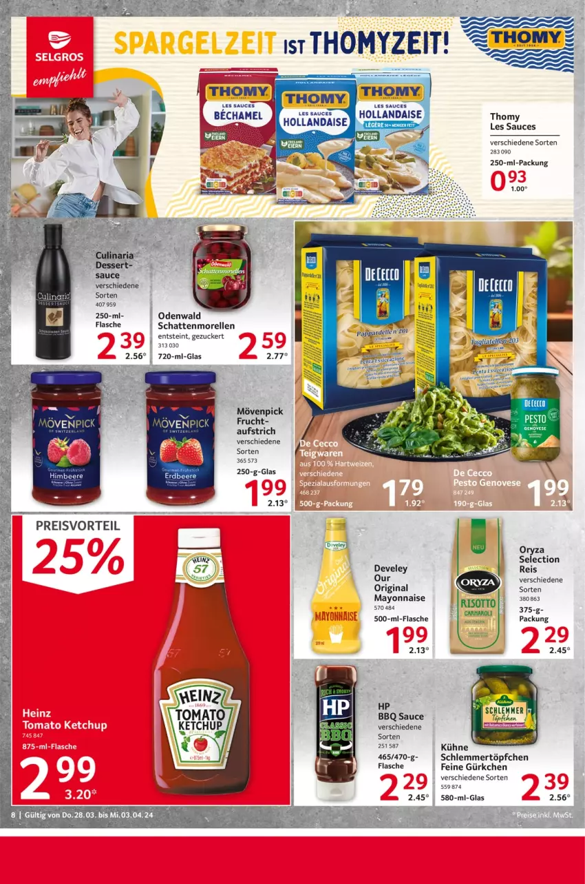 Aktueller Prospekt Selgros - Food - von 28.03 bis 03.04.2024 - strona 8 - produkty: aufstrich, Bebe, develey, eis, elle, feine gürkchen, flasche, frucht, gin, hollandaise, HP, mayonnaise, morellen, mövenpick, odenwald, preisvorteil, reis, rel, risotto, sauce, schattenmorellen, schlemmertöpfchen, tee, thomy, Ti, Töpfchen, Yo, zucker