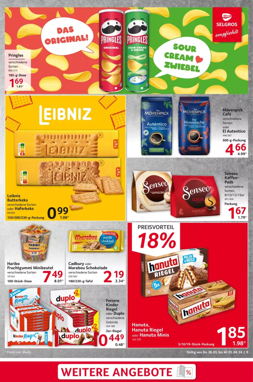 Aktueller Prospekt Selgros - Food - von 28.03 bis 03.04.2024 - strona 9 - produkty: beutel, butter, butterkeks, duplo, eis, frucht, fruchtgummi, hafer, haribo, keks, leibniz, Marabou, preisvorteil, pringles, reis, riegel, ring, schoko, schokolade, sour cream, Ti