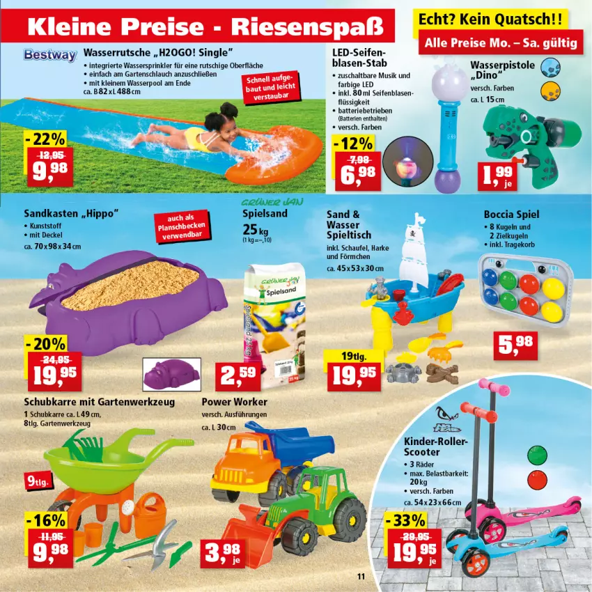 Aktueller Prospekt Thomas Philipps - Prospektwerbung - von 25.04 bis 30.04.2022 - strona 11 - produkty: batterie, batterien, bestway, decke, Deckel, eis, Garten, hipp, Kinder, korb, Kugel, LG, ndk, reis, Roller, Sandkasten, scooter, Seife, spielsand, Spieltisch, Ti, tisch, wasser, wasserpistole, wasserrutsche, werkzeug