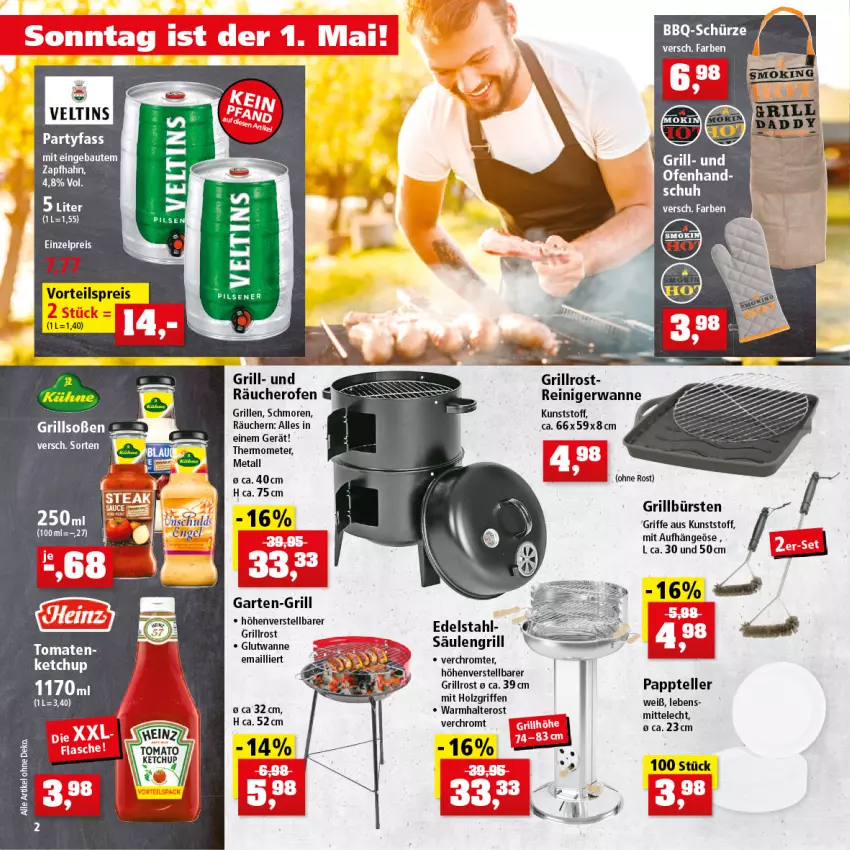 Aktueller Prospekt Thomas Philipps - Prospektwerbung - von 25.04 bis 30.04.2022 - strona 2 - produkty: Bau, bürste, bürsten, edelstahl, eis, elle, Garten, grill, grillrost, hero, Holz, ketchup, Ofen, reiniger, reis, Säulengrill, Schürze, teller, thermometer, Ti, veltins, vorteilspreis, Wanne