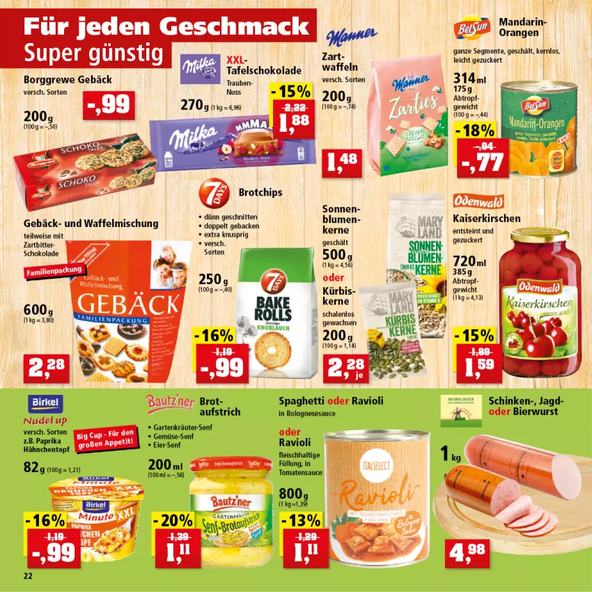 Aktueller Prospekt Thomas Philipps - Prospektwerbung - von 25.04 bis 30.04.2022 - strona 22 - produkty: aufstrich, Bau, bier, blume, blumen, bolognese, brot, chips, eis, elle, ente, Garten, geback, Kaiser, kirsch, kirsche, kirschen, kräuter, Kürbis, mac, nudel, nuss, odenwald, ravioli, sauce, Schal, Schale, schinken, schnitten, schoko, schokolade, senf, spaghetti, Ti, tomate, tomaten, tomatensauce, topf, trauben, waffeln, wurst, zucker