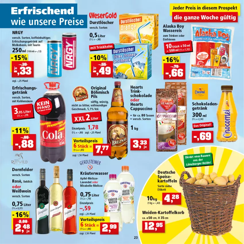 Aktueller Prospekt Thomas Philipps - Prospektwerbung - von 25.04 bis 30.04.2022 - strona 23 - produkty: apfel, auer, Bau, Bauer, Cap, cappuccino, cin, dornfelder, eis, elle, erfrischungsgetränk, gerolsteine, getränk, gin, kartoffel, kartoffeln, korb, kräuter, lavendel, mac, pils, reis, schoko, schokolade, schokoladen, tasse, tee, Ti, vorteilspreis, wasser, wassereis, wein, Weißwein