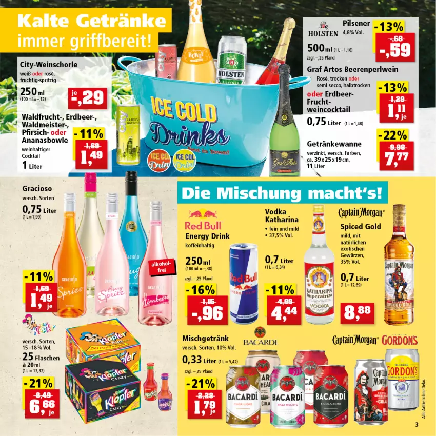 Aktueller Prospekt Thomas Philipps - Prospektwerbung - von 25.04 bis 30.04.2022 - strona 3 - produkty: ananas, bacardi, beere, beeren, bowle, Cap, captain morgan, cocktail, drink, ecco, eis, energy drink, frucht, getränk, getränke, gewürz, gordon, gordons, gracioso, holsten, Meister, pfirsich, pils, pilsener, schorle, Ti, vodka, waldmeister, Wanne, wein, weinschorle