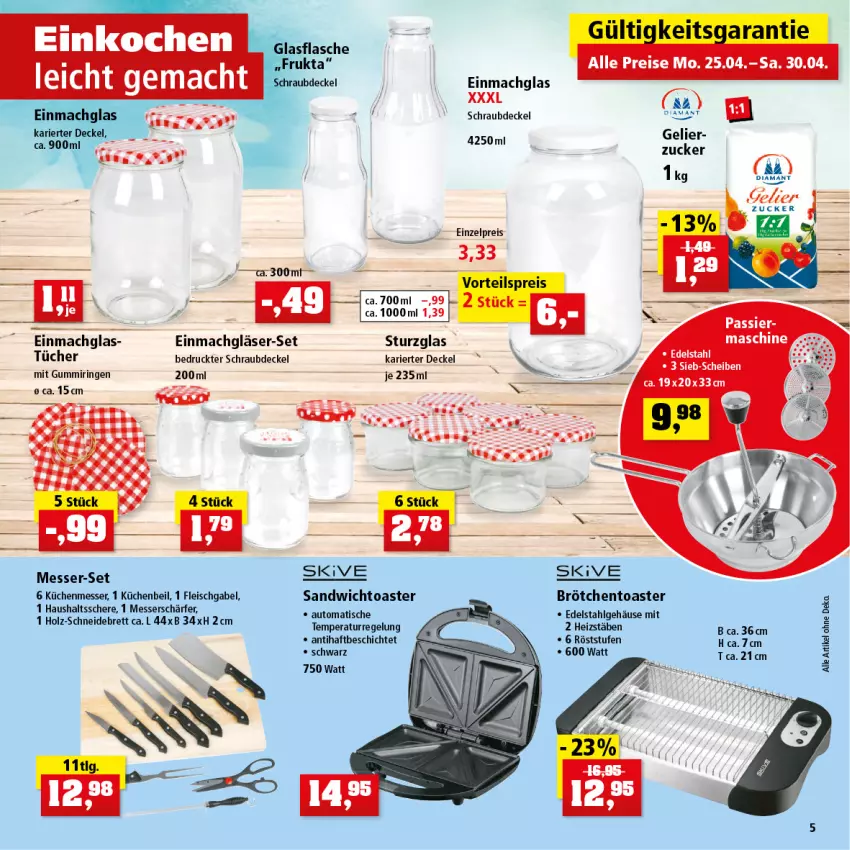 Aktueller Prospekt Thomas Philipps - Prospektwerbung - von 25.04 bis 30.04.2022 - strona 5 - produkty: auto, brötchen, decke, Deckel, edelstahl, einmachglas, eis, flasche, fleisch, gabel, Gläser, glasflasche, Holz, küche, Küchen, LG, mac, messer, reis, ring, sandwich, Schere, schneidebrett, Ti, tisch, toast, toaster, tücher, zucker