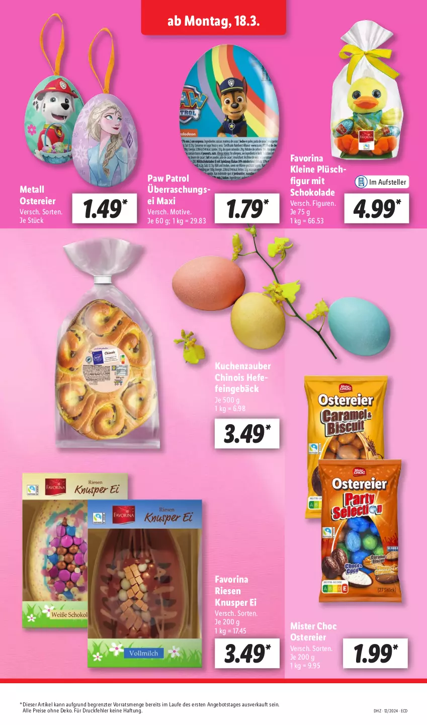 Aktueller Prospekt Lidl - Aktionsprospekt - von 18.03 bis 23.03.2024 - strona 23 - produkty: angebot, eier, eis, elle, Hefe, kuchen, leine, Paw Patrol, Plüsch, reis, schoko, schokolade, teller, Ti, ZTE