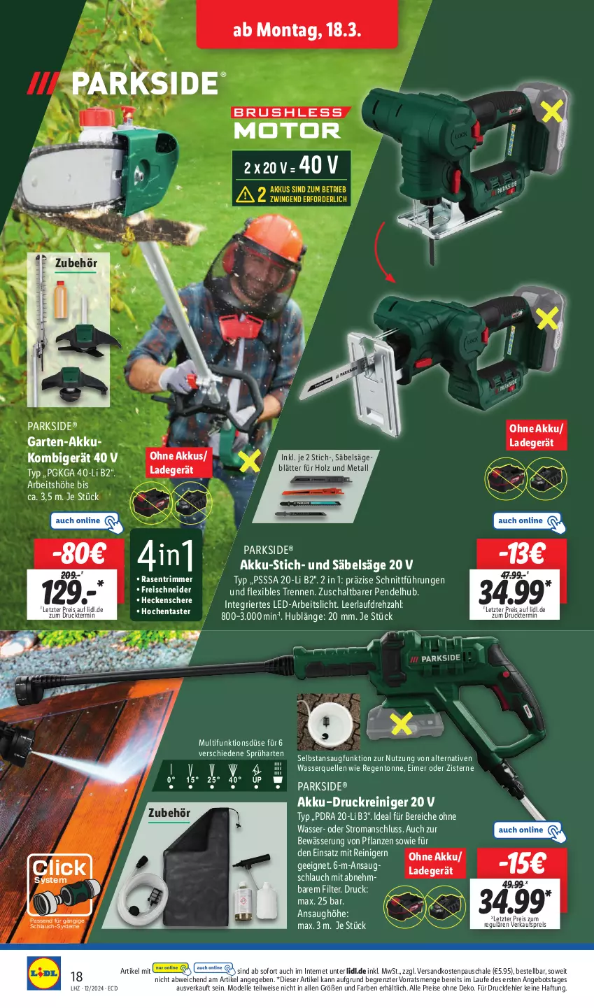 Aktueller Prospekt Lidl - Aktionsprospekt - von 18.03 bis 23.03.2024 - strona 28 - produkty: akku, angebot, bio, bürste, bürsten, dell, eimer, eis, elle, Garten, Germ, Glade, heckenschere, Holz, Kette, ladegerät, messer, Mode, ndk, Parkside, pflanze, pflanzen, rasen, rasentrimmer, reiniger, reis, rum, Säbelsäge, säge, Schal, Schale, Schere, schlauch, Ti, torte, wasser, weck, werkzeug, ZTE