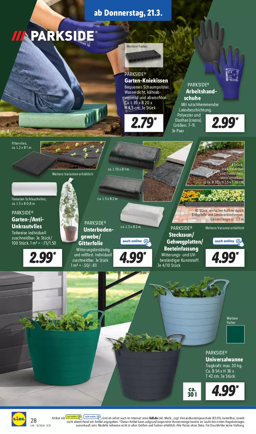 Aktueller Prospekt Lidl - Aktionsprospekt - von 18.03 bis 23.03.2024 - strona 38 - produkty: Alwa, angebot, Bau, dell, eis, elle, Garten, kissen, Kniekissen, kraft, Kraut, latte, Mode, ndk, Parkside, reis, Ria, Schal, Schale, schlauch, schuhe, Ti, tomate, tomaten, Wanne, wasser, ZTE