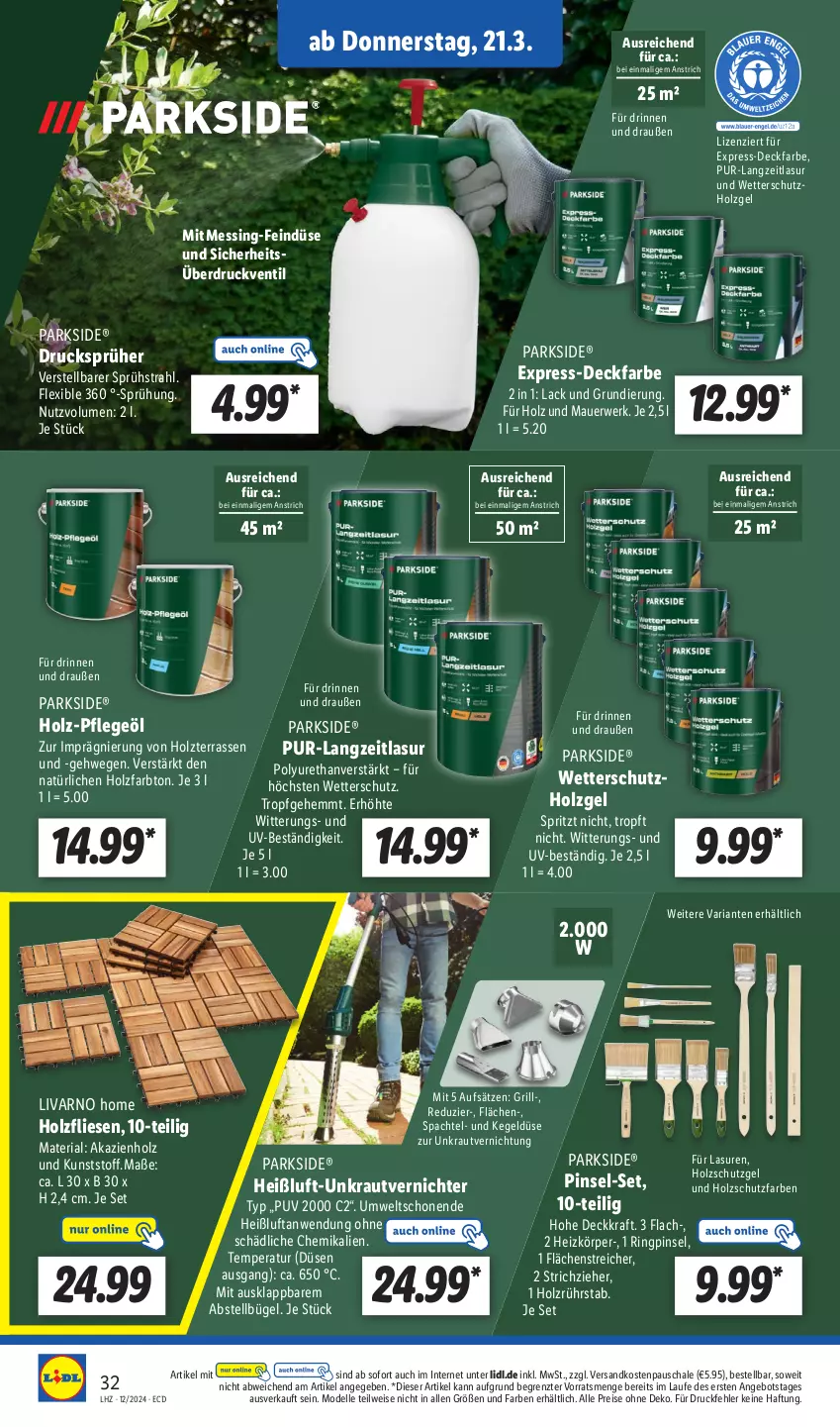 Aktueller Prospekt Lidl - Aktionsprospekt - von 18.03 bis 23.03.2024 - strona 42 - produkty: angebot, auer, bügel, dell, eis, elle, grill, Holz, holzschutz, kraft, Kraut, lack, Mode, ndk, Parkside, Pflegeöl, Pinsel, reis, Ria, ring, rwe, Schal, Schale, spachtel, Ti, unkrautvernichter, ZTE