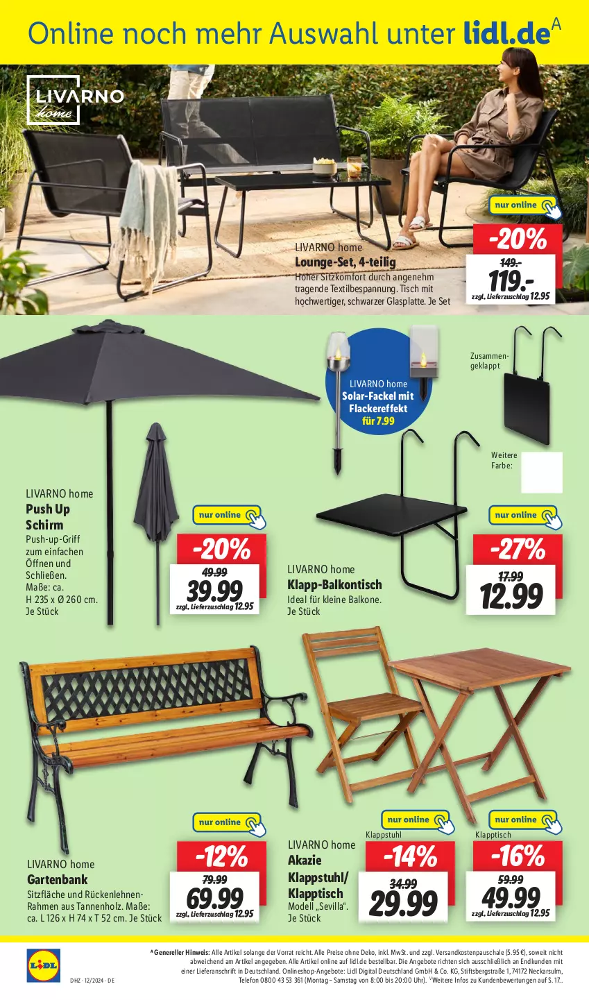 Aktueller Prospekt Lidl - Aktionsprospekt - von 18.03 bis 23.03.2024 - strona 46 - produkty: angebot, angebote, Bank, dell, eis, elle, Garten, gartenbank, glasplatte, Holz, klappstuhl, klapptisch, lack, Lacke, latte, leine, lounge-set, Mode, ndk, Push-up, reis, rel, rückenlehne, Schal, Schale, stuhl, telefon, Ti, tisch, uhr