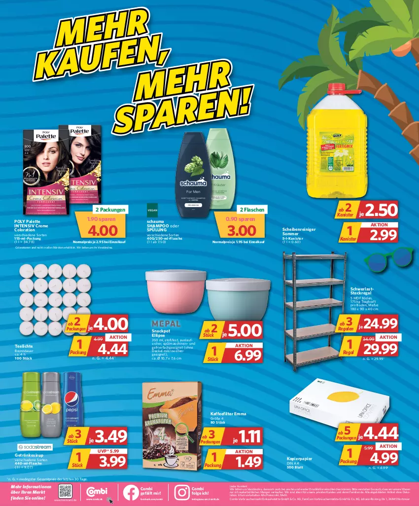 Aktueller Prospekt Combi - Prospekte - von 24.07 bis 29.07.2023 - strona 2 - produkty: auer, Colorationen, creme, decke, Deckel, dekoration, din a4, Eckregal, eis, elle, flasche, gefrierfach, getränk, getränke, getränkesirup, kaffee, kopierpapier, kraft, LG, mikrowelle, Palette, papier, Rauch, regal, reiniger, reis, schauma, schauma shampoo, Scheibenreiniger, Schleich, shampoo, shampoo oder spülung, sirup, snack, spülmaschinen, spülung, steckregal, tee, Teelicht, teelichte, Ti, ZTE