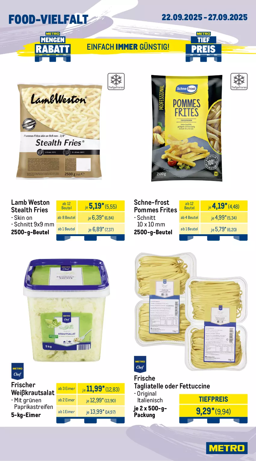 Aktueller Prospekt Metro - Wochen-Angebote Gastro - von 22.09 bis 27.09.2025 - strona 11 - produkty: angebot, Bau, beutel, brot, butter, butterkäse, chorizo, cin, edamer, eimer, eis, elle, gin, gouda, Käse, Kraut, krautsalat, Maasdam, maasdamer, mac, milch, milram, paprika, pommes, Pommes Frites, reifen, reis, salat, Speck, tagliatelle, Ti, tiefpreis, tuc