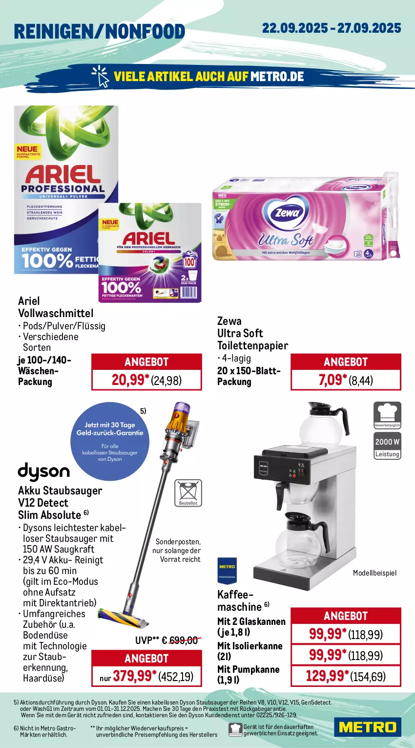 Aktueller Prospekt Metro - Wochen-Angebote Gastro - von 22.09 bis 27.09.2025 - strona 16 - produkty: akku, angebot, ariel, auer, auto, dell, Dyson, eis, elle, isolierkanne, kaffee, kaffeemaschine, kraft, mac, Metro, metro gastro, Mode, papier, Pods, reis, Schere, sonderposten, staubsauger, teller, Ti, Tiere, toilettenpapier, Trockner, vollwaschmittel, wärmepumpentrockner, waschmittel, zewa